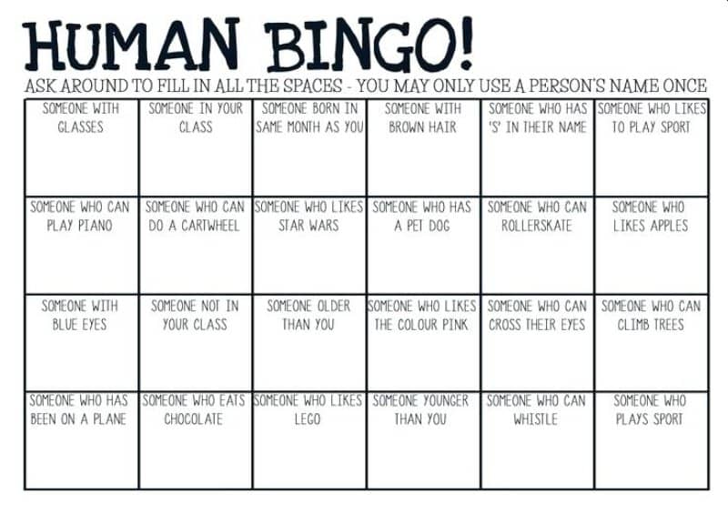 Sample Human Bingo Grids for Team Building Teambonding